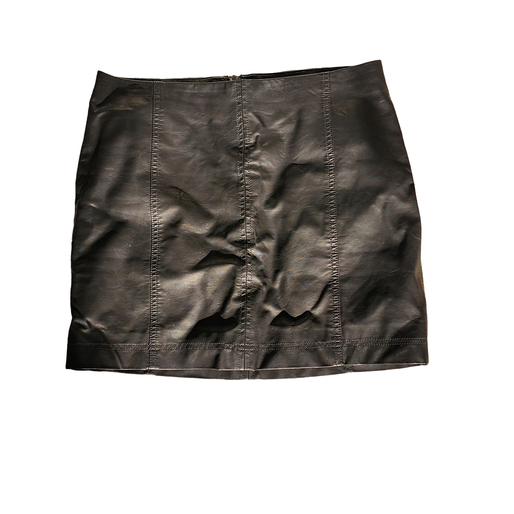 Free People Black Vegan Leather Mini Skirt